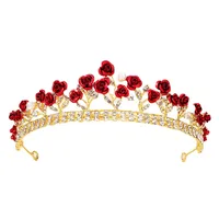 New Wedding Jewelry Baroque Red Rose Diamond Crown Wholesale Nihaowholesale main image 5