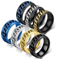 New Simple Titanium Steel Rotatable Embossed Chain Ring Wholesale Nihaowholesale main image 1