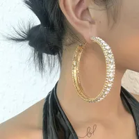 Simple Full Diamond Geometric Hoop Earrings Wholesale Nihaowholesale main image 2