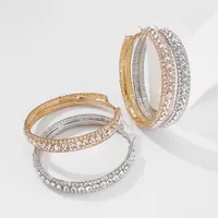 Simple Full Diamond Geometric Hoop Earrings Wholesale Nihaowholesale main image 4