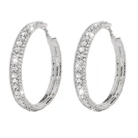 Simple Full Diamond Geometric Hoop Earrings Wholesale Nihaowholesale main image 5