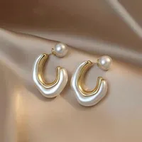 Retro U Shape Plating Inlaid Shell Alloy Artificial Gemstones Earrings main image 1