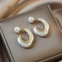 Retro U Shape Plating Inlaid Shell Alloy Artificial Gemstones Earrings main image 4