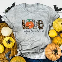 Women's T-shirt Short Sleeve T-shirts Printing Fashion Pumpkin Letter Leopard sku image 10