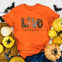Women's T-shirt Short Sleeve T-shirts Printing Fashion Pumpkin Letter Leopard sku image 14