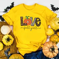 Women's T-shirt Short Sleeve T-shirts Printing Fashion Pumpkin Letter Leopard sku image 16
