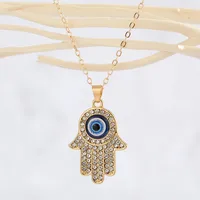 New Turkey Demon Eye Diamond Palm Pendant Necklace Wholesale Nihaowholesale sku image 2