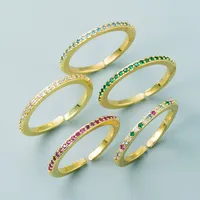 Simple Popular Color Micro-inlaid Zircon Copper Ring Wholesale Nihaowholesale main image 1