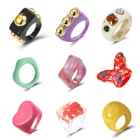 Fashion Transparent Resin Heart Butterfly Acrylic Multicolor Geometric Ring Wholesale Nihaowholesale main image 1