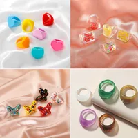 Fashion Transparent Resin Heart Butterfly Acrylic Multicolor Geometric Ring Wholesale Nihaowholesale main image 4