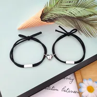 European And American New Rubber Band Rope Stainless Steel Alloy Love Magnet Suction Couple Bracelet A Pair Of Ornament main image 1