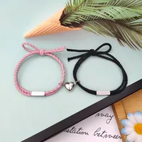 European And American New Rubber Band Rope Stainless Steel Alloy Love Magnet Suction Couple Bracelet A Pair Of Ornament main image 3