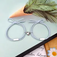European And American New Rubber Band Rope Stainless Steel Alloy Love Magnet Suction Couple Bracelet A Pair Of Ornament main image 4