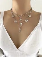 Wholesale Jewelry Butterfly Lock Key Pendant Multi-layer Necklace Nihaowholesale main image 1