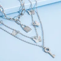 Wholesale Jewelry Butterfly Lock Key Pendant Multi-layer Necklace Nihaowholesale main image 3