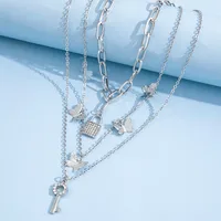 Wholesale Jewelry Butterfly Lock Key Pendant Multi-layer Necklace Nihaowholesale main image 4