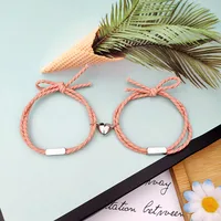 European And American New Rubber Band Rope Stainless Steel Alloy Love Magnet Suction Couple Bracelet A Pair Of Ornament sku image 5