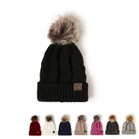 Korean Style Warm Leather Label Fur Ball Knitted Hat Wholesale Nihaowholesale main image 1