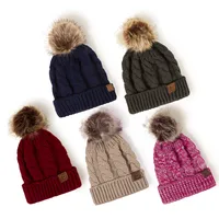 Korean Style Warm Leather Label Fur Ball Knitted Hat Wholesale Nihaowholesale main image 5