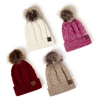 Korean Style Warm Leather Label Fur Ball Knitted Hat Wholesale Nihaowholesale main image 4