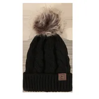 Korean Style Warm Leather Label Fur Ball Knitted Hat Wholesale Nihaowholesale main image 2