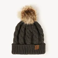 Korean Style Warm Leather Label Fur Ball Knitted Hat Wholesale Nihaowholesale sku image 1