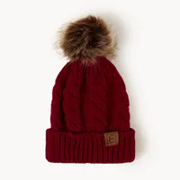 Korean Style Warm Leather Label Fur Ball Knitted Hat Wholesale Nihaowholesale sku image 3