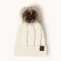 Korean Style Warm Leather Label Fur Ball Knitted Hat Wholesale Nihaowholesale sku image 4