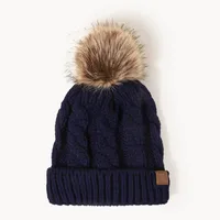 Korean Style Warm Leather Label Fur Ball Knitted Hat Wholesale Nihaowholesale sku image 5