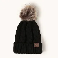 Korean Style Warm Leather Label Fur Ball Knitted Hat Wholesale Nihaowholesale sku image 6