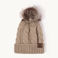Korean Style Warm Leather Label Fur Ball Knitted Hat Wholesale Nihaowholesale sku image 7
