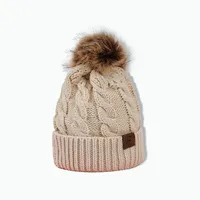 Korean Style Warm Leather Label Fur Ball Knitted Hat Wholesale Nihaowholesale sku image 9