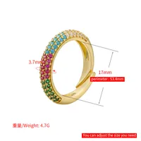 Simple Fashion Micro-inlaid  Multi-color Zircon Adjustable Copper Ring Wholesale Nihaowholesale main image 5
