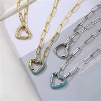 Fashion Micro-inlaid Zircon Peach Heart Cable Chain Copper Necklace Wholesale Nihaowholesale main image 1