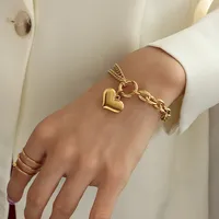 Fashion Heart 304 Stainless Steel 18K Gold Plated No Inlaid Bracelets In Bulk sku image 1