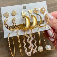 Creative Simple Pearl Butterfly Chain Hoop Earring 9 Piece Set Wholesale Nihaowholesale main image 1