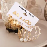 Creative Simple Pearl Butterfly Chain Hoop Earring 9 Piece Set Wholesale Nihaowholesale main image 2