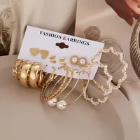 Creative Simple Pearl Butterfly Chain Hoop Earring 9 Piece Set Wholesale Nihaowholesale main image 3