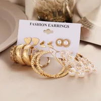 Creative Simple Pearl Butterfly Chain Hoop Earring 9 Piece Set Wholesale Nihaowholesale main image 4