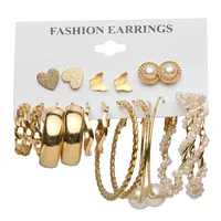 Creative Simple Pearl Butterfly Chain Hoop Earring 9 Piece Set Wholesale Nihaowholesale main image 5