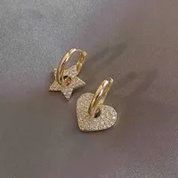 Fashion Simple Heart Five-pointed Star Inlaid Rhinestone Earrings Wholesale Nihaowholesale main image 1