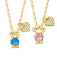 Zircon Boy Girl Pendant Copper Necklace Wholesale Nihaowholesale main image 1