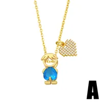 Zircon Boy Girl Pendant Copper Necklace Wholesale Nihaowholesale sku image 1