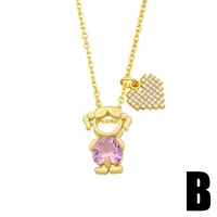 Zircon Boy Girl Pendant Copper Necklace Wholesale Nihaowholesale sku image 2