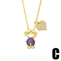 Zircon Boy Girl Pendant Copper Necklace Wholesale Nihaowholesale sku image 3