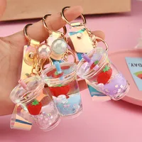 Creative Floating Strawberry Milk Tea Cup Keychain Wholesale Nihaowholesale main image 2