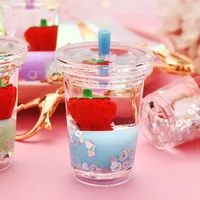 Creative Floating Strawberry Milk Tea Cup Keychain Wholesale Nihaowholesale main image 3