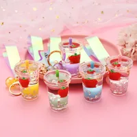 Creative Floating Strawberry Milk Tea Cup Keychain Wholesale Nihaowholesale main image 4