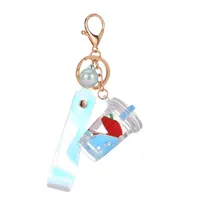 Creative Floating Strawberry Milk Tea Cup Keychain Wholesale Nihaowholesale main image 5
