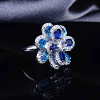 European And American Temperament Color Zircon Flower Earrings Simple Three-dimensional Camellia Pendant Open Ring sku image 2